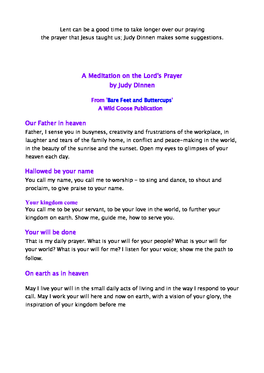 thumbnail of A Meditation on the Lords Prayer – Judy Dinnen